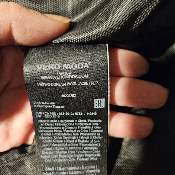 Vera Moda Wool Blend Black Mock Neck Belted Coat Sz M - Picture 8 of 14